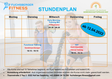 Wochenplan Fuchsberger Fitness ab 05.10.2021