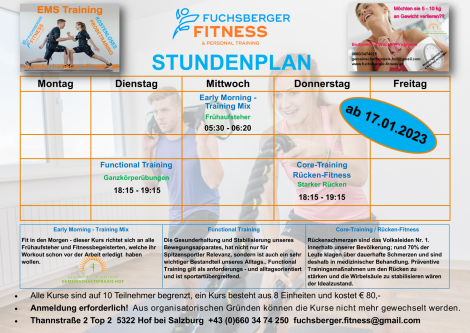 Wochenplan Fuchsberger Fitness ab 17.01.2023